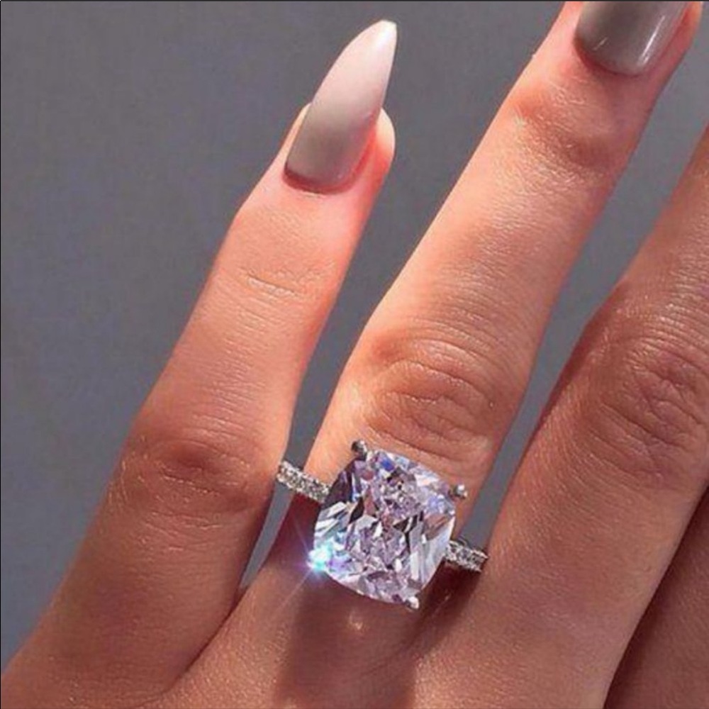 Diamond💎NEW 8CT Cushion 925 Sterling Silver Ring